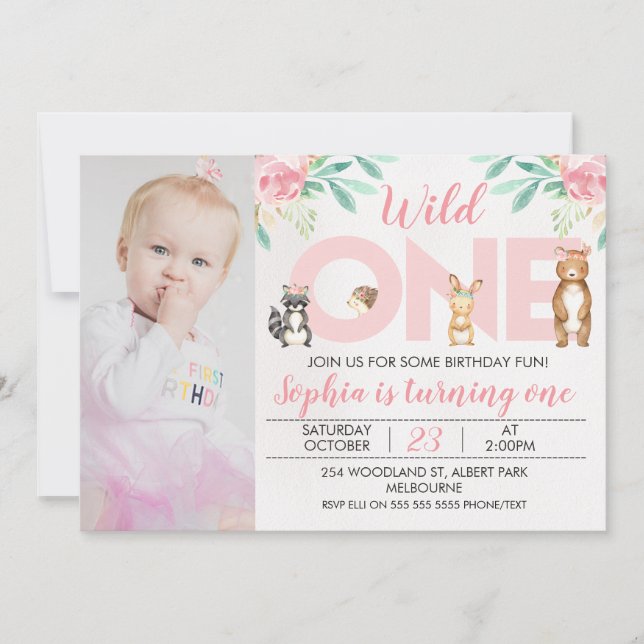 Foto Woodland Animals 1. Geburtstag Einladung (Vorderseite)