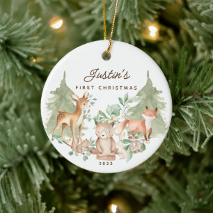 Foto Woodland Animals Baby's First Christmas Keramik Ornament
