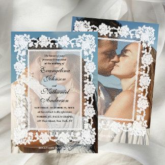 Foto Zeitlose Spitze Rahmen Formale Hochzeit Einladung