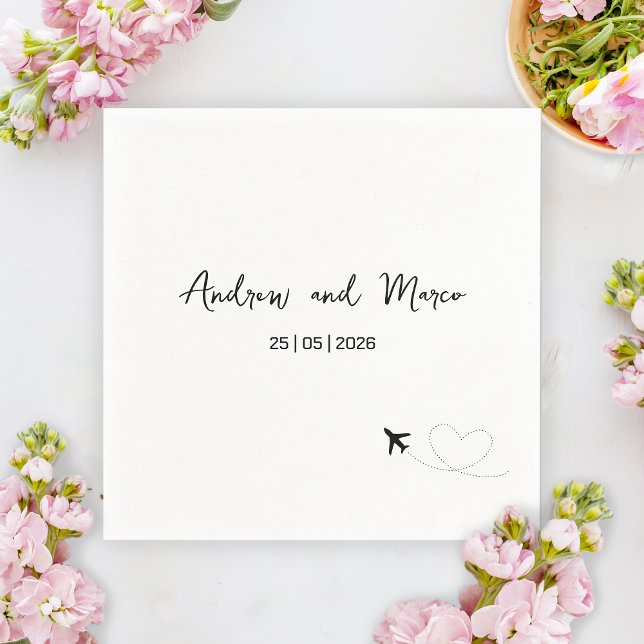Foto Zielort Boarding Pass Hochzeit Serviette (Black and White Destination Wedding Napkin)
