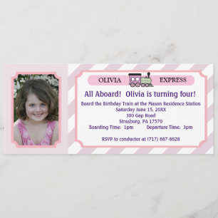 Foto-Zug-Karte - rosa Streifen Einladung
