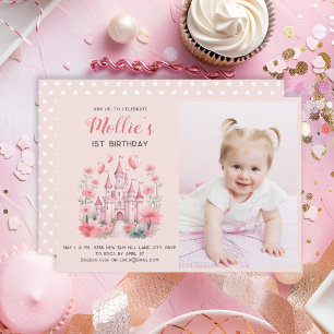Foto zum 1. Geburtstag von kleinen Mädchen - rosa  Einladung