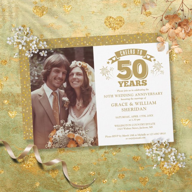 Foto zum 50. Hochzeitstag Einladung (Cheers To 50th Wedding Anniversary Photo Invitation)