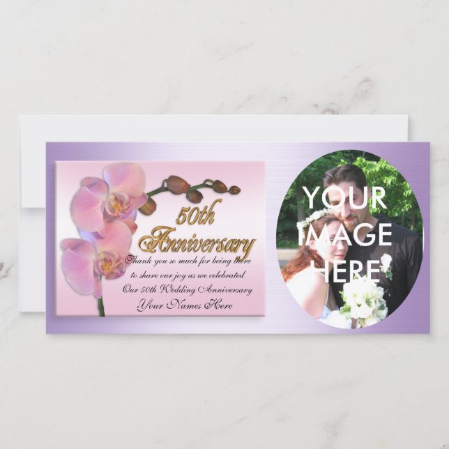 Foto zum 50. Jubiläum Danke, Pink Orchids Dankeskarte (Vorderseite)