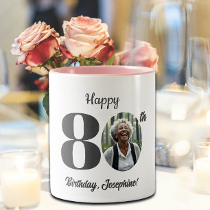 Foto zum 80. Geburtstag in Fettschrift Zweifarbige Tasse