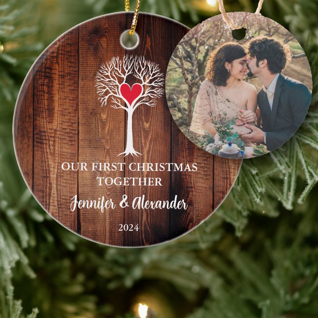 Foto zum ersten Weihnachtsfest mit Liebe Keramik Ornament (Our First Christmas together ornament with love tree and your own photo. )