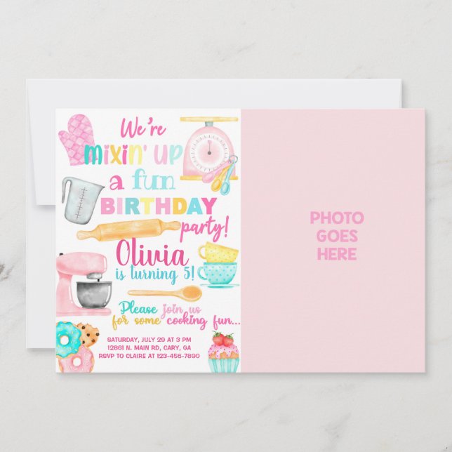Foto zum Geburtstag von Mädchen/Backen Einladung (Vorderseite)