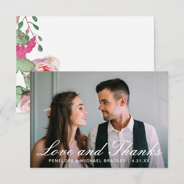 Foto zum Hochzeitsfeiern mit Aquarellblume Danke K (Vorne/Hinten)