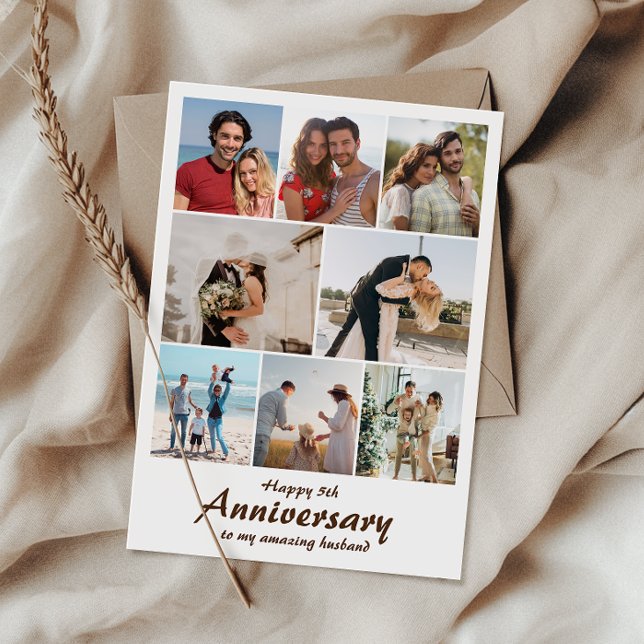 Foto zum Hochzeitstag | Collage Personalisiert Karte (Capture cherished moments and heartfelt love in one beautiful wedding anniversary card.)