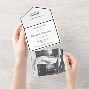 Foto zur Beerdigung Schwarz-Weiß-Einfach All In One Einladung