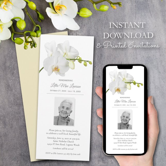 Foto zur Blumenerinnerung Einladung (Floral Remembrance Celebration Photo Invitations - instant download and printed)