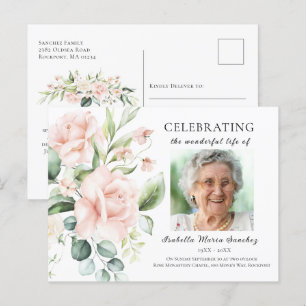 Foto zur Feier des Lebens mit rosa Rosen Postkarte