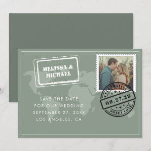 Foto zur grünen Weltkarte für die Hochzeit in Urla Save The Date