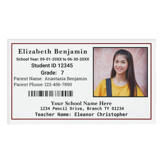 Foto zur Identifikation von Kindern in der Schule Namenschild (Vorderseite)