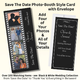 Fotoautomaten-Stil Save The Date Schwarz-Weiß-Kart