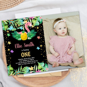 FotoBlack Pineaple Flamingo Einladung zum Geburtst