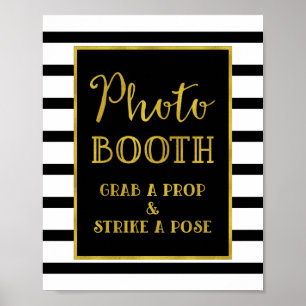 Fotobooth-Hochzeitsschild Gold Schwarz Streifen Poster