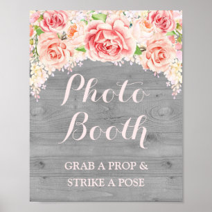 Fotobooth-Hochzeitsschild Rosa Aquarell Holz Poster