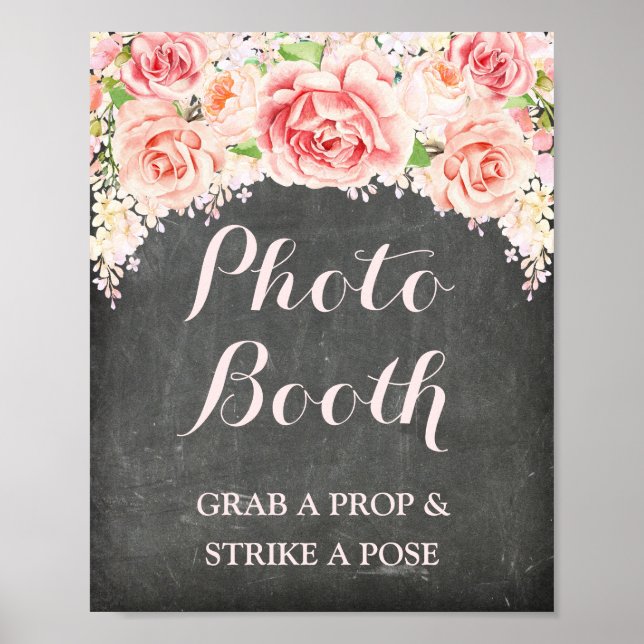 Fotobooth Wedding Sign Pink Aquarelltafel Poster (Vorne)