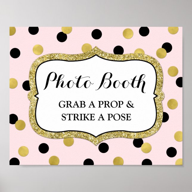 Fotobooth Wedding Sign Pink Black Gold Confetti Poster (Vorne)