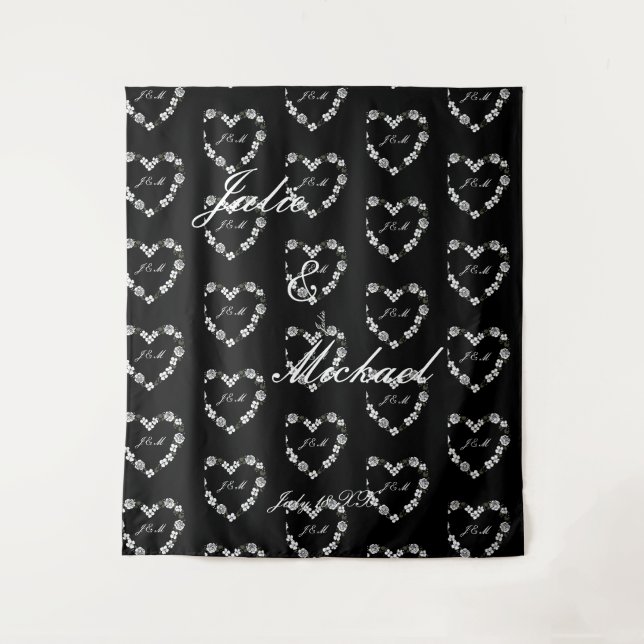 Fotobox Hochzeit Schwarz Weiß Wandteppich (Vorderseite)