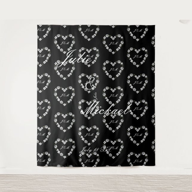 Fotobox Hochzeit Schwarzweiß Wandteppich (Vorderseite)