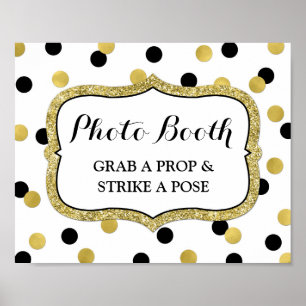 Fotobox Hochzeitsschild Weiß Schwarz Gold Konfetti Poster