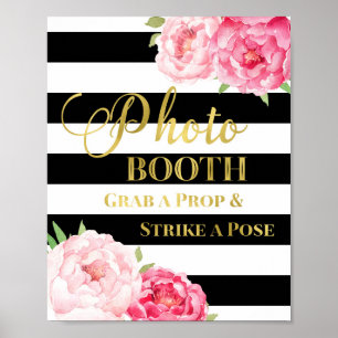Fotobox-Schild Rosa Blumen Gold Schwarze Streifen Poster