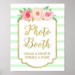 Fotobox-Schild Rosa Gold Mint Weiß Streifen Poster