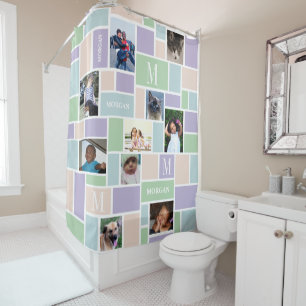 Fotochic-Monogramm der Farbblock-Spaß-Pastell-10 Duschvorhang