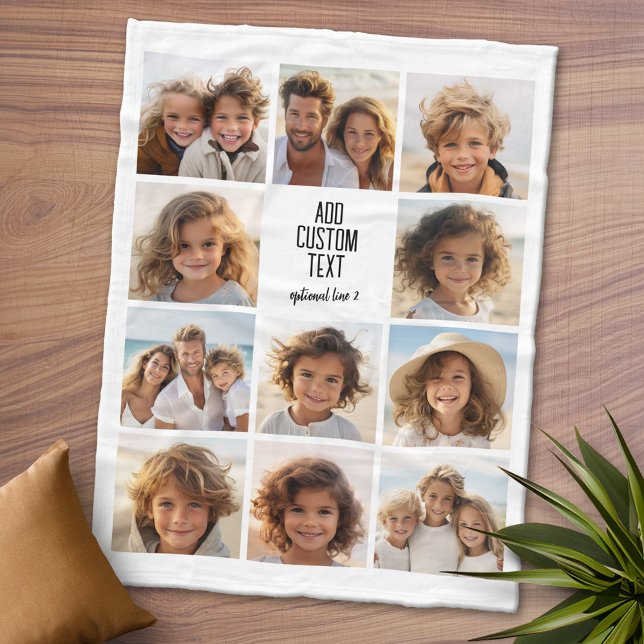 FotoCollage - 11 Bilder mit Textblock 2 Zeilen Fleecedecke (Personalized Fleece Blanket - Add Photos and Text or Customize completely in advanced design area)
