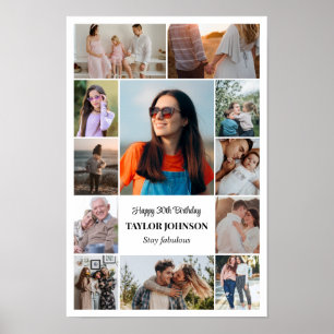 Fotocollage 12 Bilder 12x18 16x24 20x30 Weiß Poster