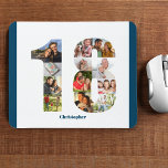 FotoCollage 18. Geburtstag Nummer 18 Personalisier Mousepad<br><div class="desc">Erstellen Sie Ihr eigenes personalisiertes Mauspad für ein einzigartiges 18. Geburtstagsgeschenk. Die Collage Nr. 18 Foto ist auf einem weißen Hintergrund mit smartem ozeanblauen Rahmen. Das Design umfasst bis zu 12 verschiedene Fotografien - in verschiedenen Formen und Größen - um Ihnen die Flexibilität zu geben, Ihre ausgewählten Bilder zu platzieren....</div>