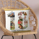 FotoCollage 18. Geburtstag Personalisiert neutral Kissen<br><div class="desc">Personalisiertes Geburtstagsgeschenk. Dieses individuelle dekorative Kissen hat eine gepflegte Collage aus Foto, die in eine 18-er-Zahl geformt ist, mit beigefarbenem Sand / gelben Rändern und einer modernen Bronze-Typografie. Der Wortlaut lautet "Glückwünsche!" zusammen mit Ihrem individuelle Name und Geburtsdatum (alles, was Sie bearbeiten oder verlassen können). Die Vorlage ist für Sie...</div>