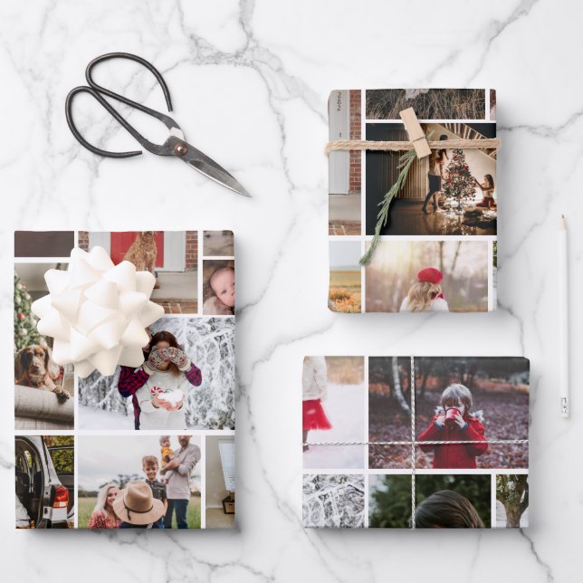 FotoCollage 3 Verschiedene Wrapping Paper Sheets Geschenkpapier Set (Vorderseite)