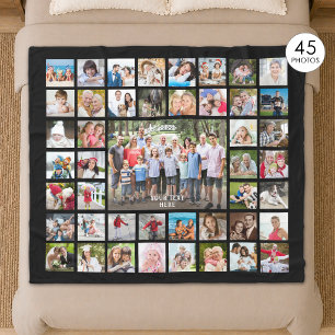 FotoCollage 45 Fotos Personalisiert Schwarz Fleecedecke
