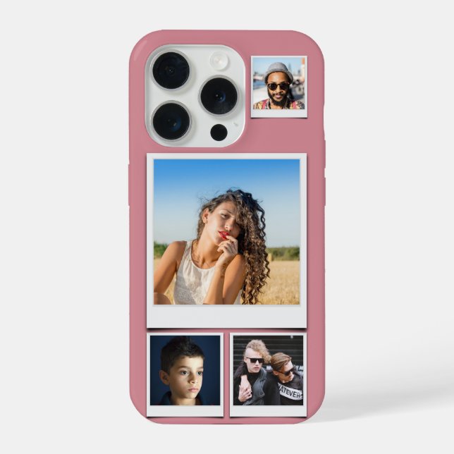 FotoCollage 4 Quadrat Fotos Dusty Pink iPhone Hülle (Rückseite)