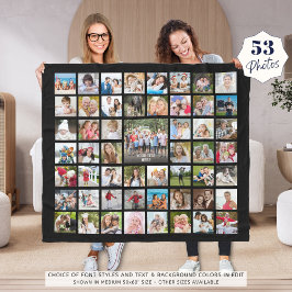 FotoCollage 53 Fotos Personalisiert Schwarz Fleecedecke