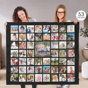FotoCollage 53 Fotos Personalisiert Schwarz Fleecedecke