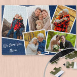 FotoCollage 5 Bilder Wir Liebe Sie Nana - Blau Puzzle<br><div class="desc">Personalisiertes Puzzle - Fügen Sie 5 Ihrer Lieblings-Fotos und Ihren eigenen Text hinzu. Das Design besteht aus einer Fotos Collage von 5 Bildern, jedes mit einem weißen Rahmen. Die Fotos sind auf dunkelblauem Hintergrund und Ihre benutzerdefinierte Formulierung wird in einer schönen Schriftzeichen-Typografie geschrieben. Der Beispieltext lautet "Wir Liebe Sie nana",...</div>