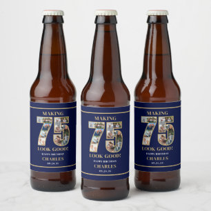 Fotocollage "75 gut aussehen" 75. Geburtstag Bierflaschenetikett
