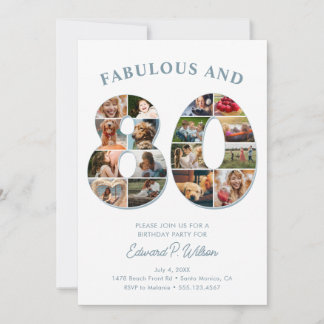 FotoCollage 80. Geburtstag elegant und zeitlos Einladung