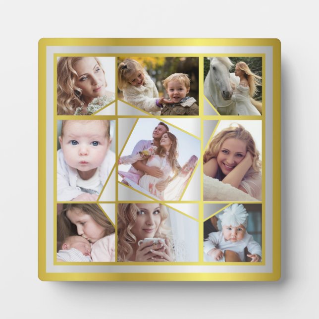 FotoCollage 9 Instagram Pic Gold Silver Fotoplatte (Vorderseite)