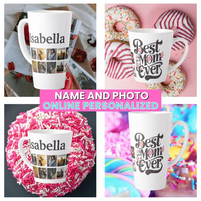 Fotocollage Beste Mama für jedes Script Retro Mutt Milchtasse (Photo Collage Best Mom Ever Script Retro Mother's Latte Mug
)