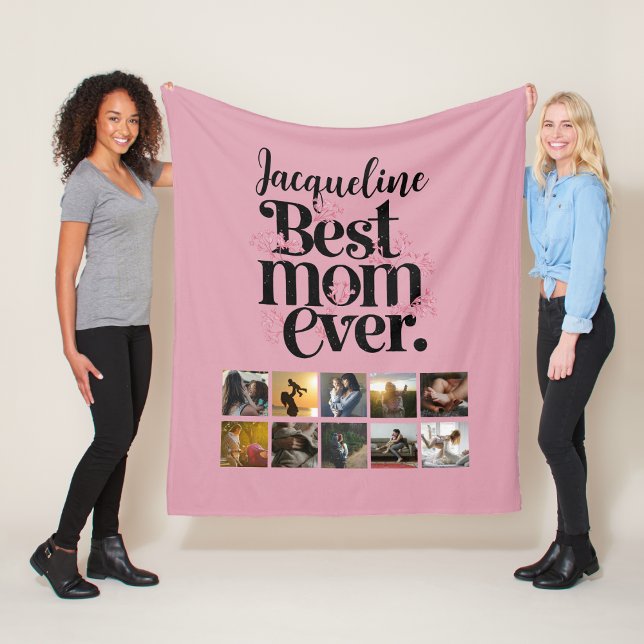 Fotocollage Beste Mama je Retro Typografie Fleecedecke (Photo Collage Best Mom Ever Retro Typography Fleece Blanket
)