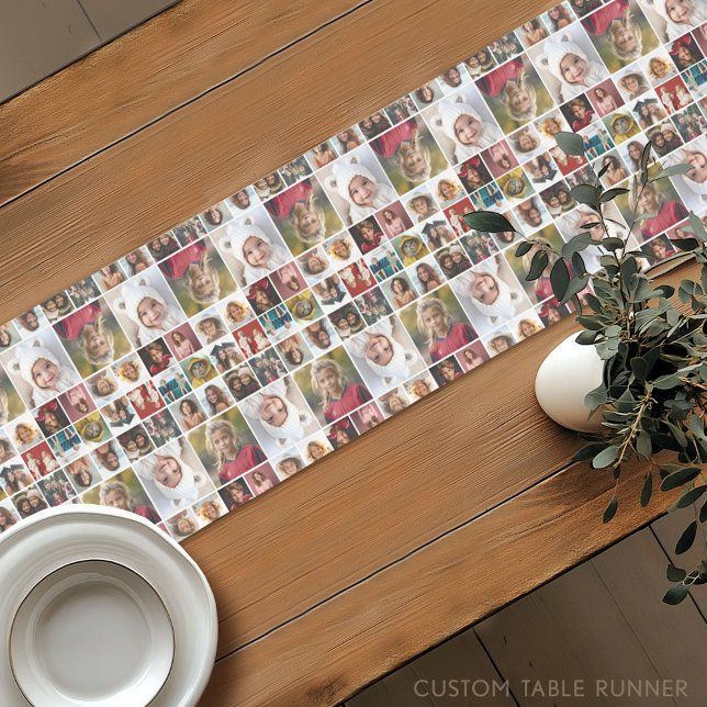 FotoCollage - Bis zu 14 Fotos überall - weiß Kurzer Tischläufer (Custom Photo Table Runner - Instant Photo Collage)