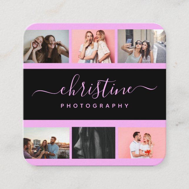 Fotocollage & Calligrafy Monogram Fotograf  Quadratische Visitenkarte (Vorderseite)