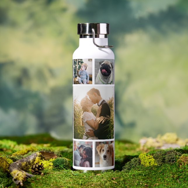 FotoCollage der Familie 11 Custom Pictures | weiß Trinkflasche (Außenbereich)