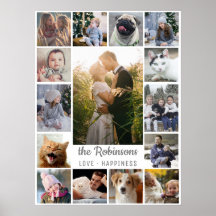 FotoCollage der Familie 15 Bilder + Name Grau Weiß