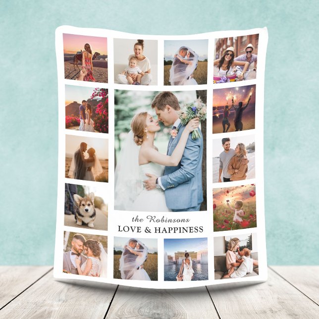 FotoCollage der Familie 15 Bilder + Name weiß Fleecedecke (Von Creator hochgeladen)